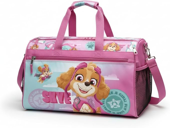 Paw Patrol Girls’ Duffle Bag – Skye Travel Gym Bag with Adjustable Shoulder Strap, Mesh Side Pockets & Zipper Pocket
