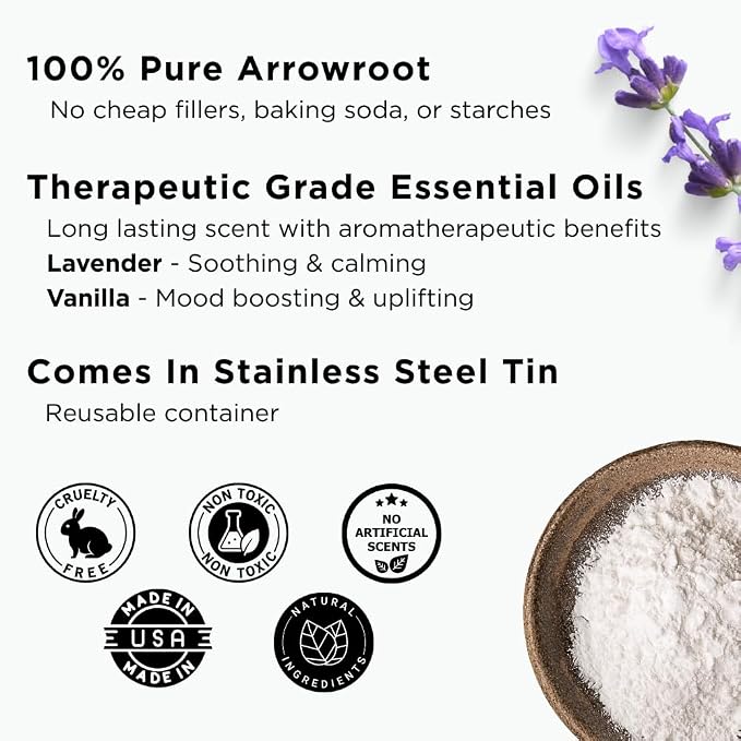 Sumbody Pure Arrowroot Natural Organic Unscented Body Powder - (4oz) Talc Free Cornstarch Free for Men, Women, Teens, Baby Powder Sweat Absorbing, After Shower, Perfume Dusting Skin Care, Travel Size