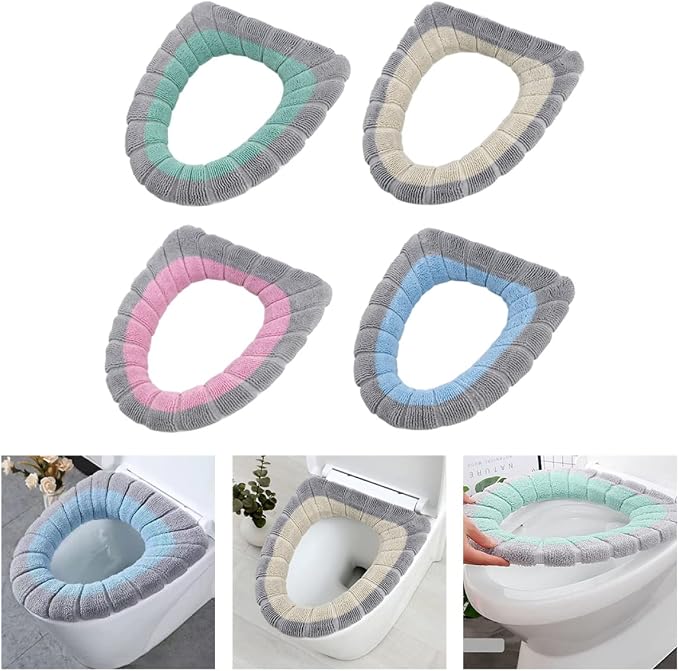 Toilet Seat Cover Bathroom Warmer Cloth Cushion Soft Pads for Bathroom Supplies 4Pcs