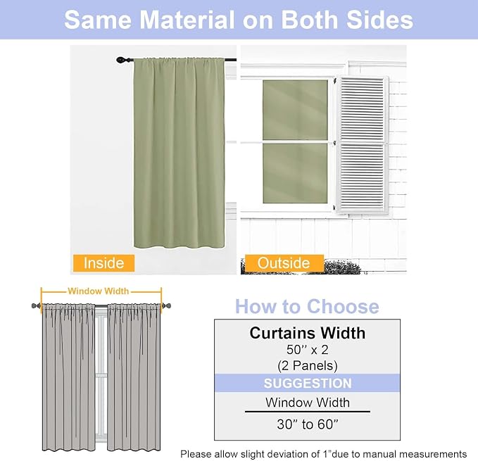 Simplebrand Sage Green Blackout Curtains for Bedroom 102 Inches Long 2 Panels, Solid Thermal Insulated, Energy Saving Living Room Window Treatment Curtains Blackout Drapes, W50 x L102 Inch, Sage Green