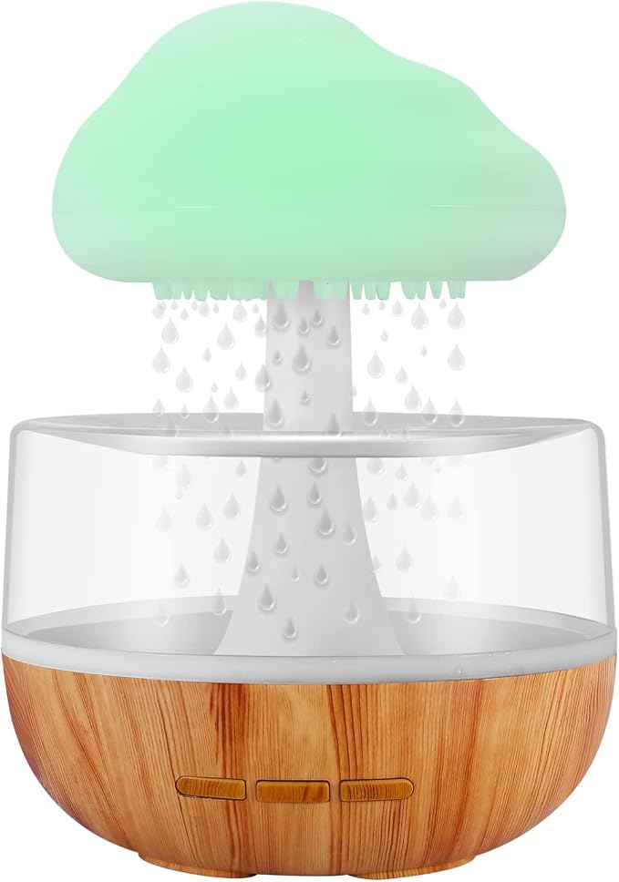 Weljoy Zen Raining Cloud Night Light Aromatherapy Essential Oil Diffuser Micro Humidifier Desk Fountain Bedside Sleeping Relaxing Mood Water Drop Sound (White) (White)
