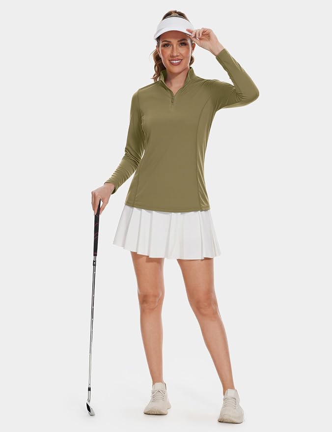 TACVASEN Women's Quarter Zip Pullover Golf Shirts UPF 50+ Long Sleeve Sun Shirts UV Protection Workout Tops
