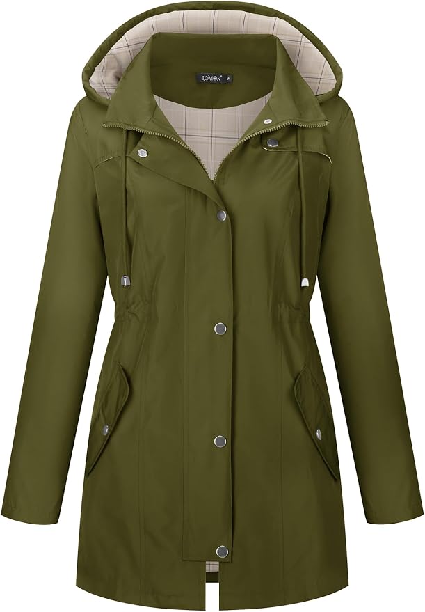 LOMON Women Waterproof Outdoor Hiking Raincoat Women Lined Rain Jacket Lightweight Hooded Jackets Trench Coats
