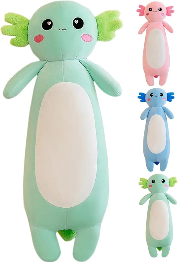 Long Axolotl Stuffed Animal Salamander Plush Pillow, Soft Axolotl Plush Toy for Boys Girls Gifts for Christmas (Green, 65cm/25.59inch)