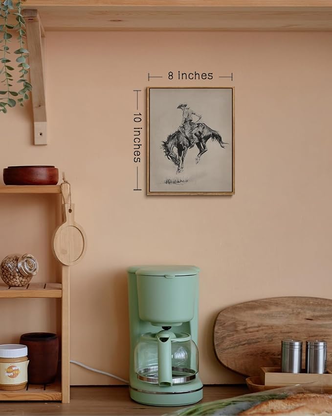 ZZLWBKGL Western Wall Decor Bronco Buster Canvas Art Cowboy Framed Wall Art | Vintage Artwork Farmhouse Picture Retro Country West Paintings for Living Room Bedroom 8x10in