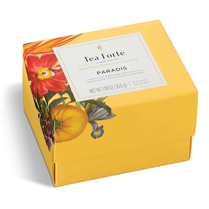 Tea Forte Gift Set with Cafe Cup, Tea Tray, Mini Presentation Box with 10 Handcrafted Pyramid Infuser Tea Bags, Paradis Tea