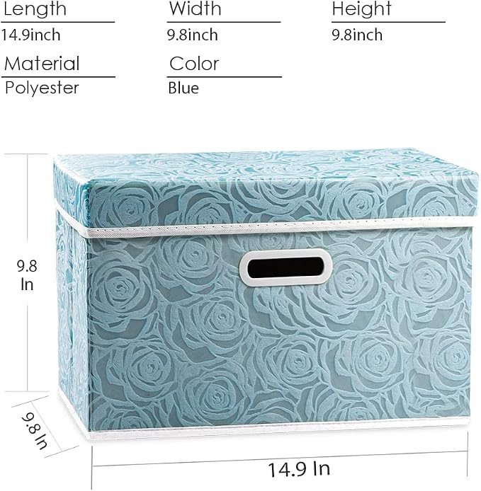 Stackable Storage Cubes with Lids [5-Pack] Fabric Decorative Storage Box Bins Organizer Containers Baskets with Cover Handles Divider for Bedroom Closet Living Room Blue 14.9x9.8x9.8 Inch