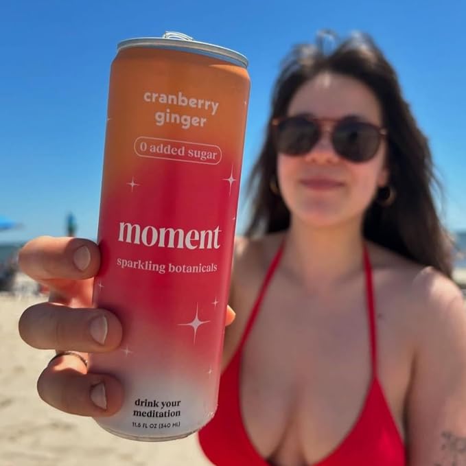 Moment Adaptogen Drink (Shark Tank) - Calm, Clarity & Relaxation with L-Theanine & Ashwagandha - Non Alcoholic Drinks for Adults - Sparkling Botanical Soda - 0 Sugar 0 Caffeine - 12 Pack 11.5 fl oz