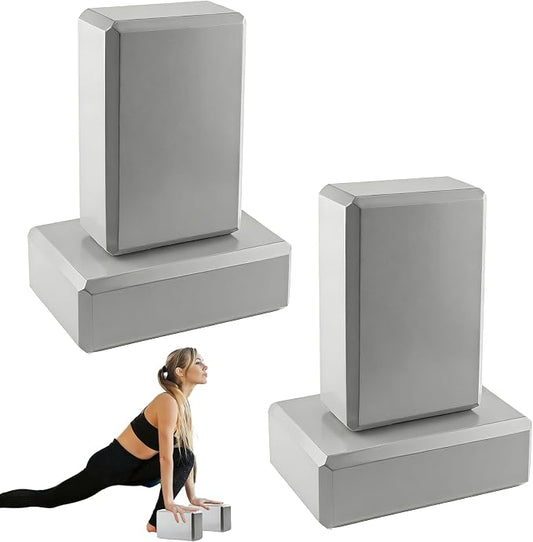 4 Pack Yoga Blocks - Premium EVA Foam Blocks for Pilates Workout, Stretching, Meditation - Yoga Brick for Flexibility, Balance, Spine Strength, Non-slip and Lightweight Exercise Blocks (Gray)