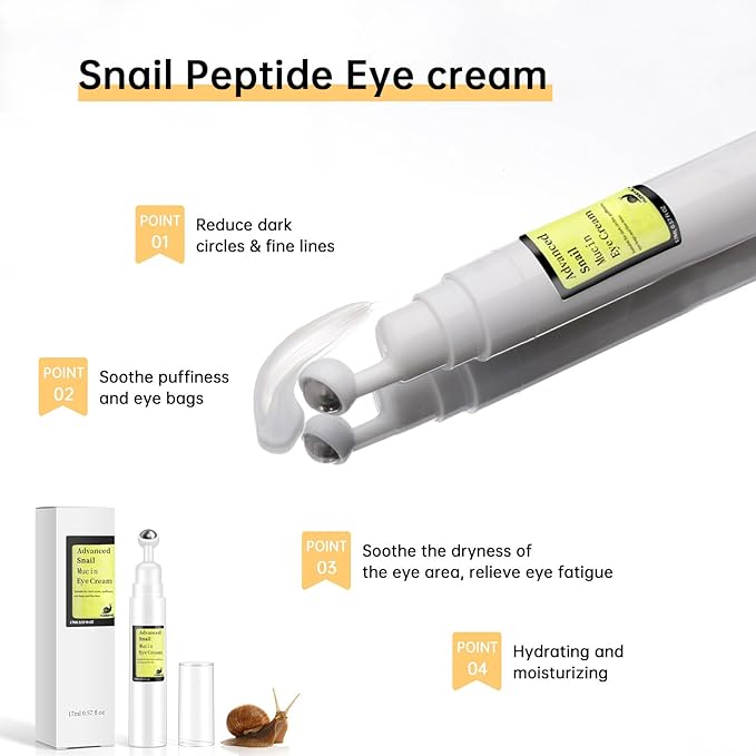 Snail Peptide Eye Cream For Moisturizing, 2 Pcs Snail Mucin Eye Cream With Niacinamide, Hyaluronic Acid For Dark Circles, Puffiness and Fine Lines, 34 ML.