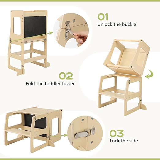 Olakids Pikler Triangle Set 8 in 1 Toddler Climbing Toys Indoor Playground Foldable Wood Baby Montessori Jungle Gym with Toddler Tower Ramp Slide Arch Rocker Angle Adjustable Ladder