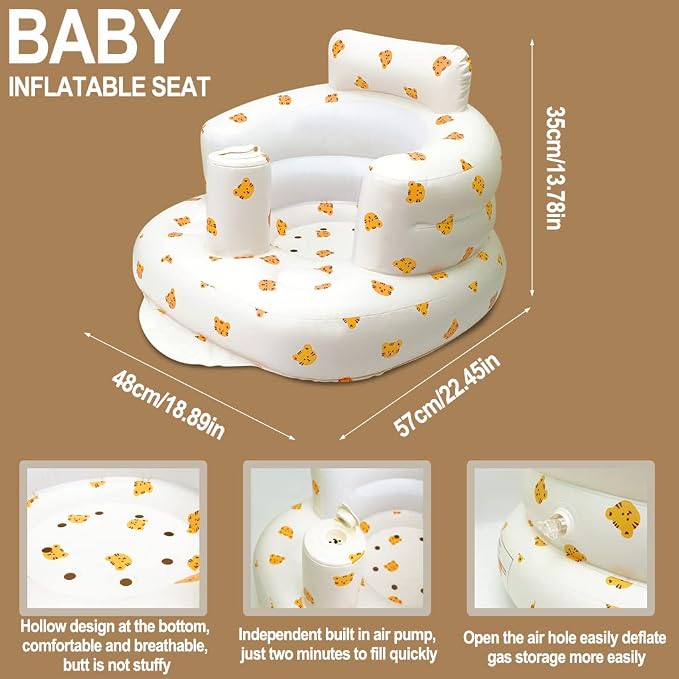 AirSwim Inflatable Baby Chair, Inflatable Baby Seat for Babies 3 Months and Up, Summer Blow Up Chair with Built in Air Pump, Bumbo Seat for Learning to Sit, Palying, Camping, Tiger