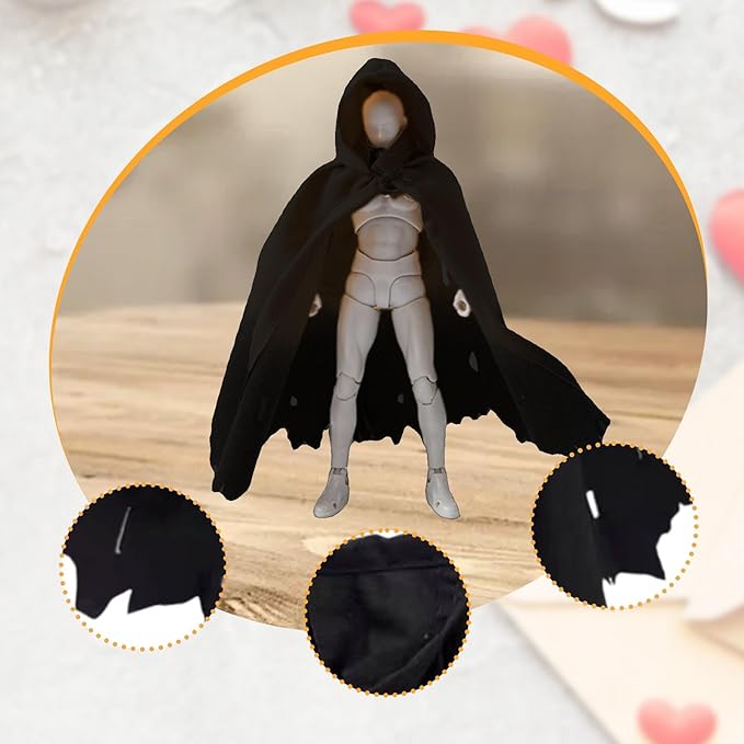 1/12 Action Figure Clothes, Miniature Clothing Cape Men Women, Mini, Dress up Figure Accessories, Doll Clothes for 6 inch, Black