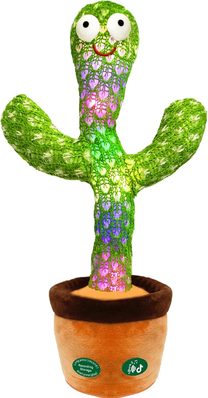 [Update Volume Adjustable] Talking Cactus Toy Mimics Back, Gift Package Repeat Talking Plush Toys - Sing+Repeat+Dancing+Recording+Rainbow Led Cactus Toy(15 Second Recording)