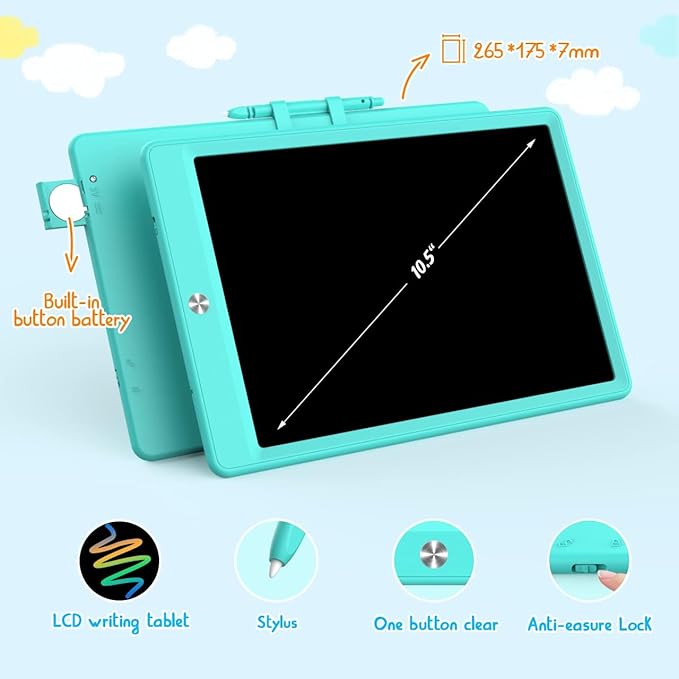 LCD Writing Tablet Doodle Board, Colorful Drawing Pad, Electronic Drawing Tablet, Drawing Pads,Travel Gifts for Kids Ages 3 4 5 6 7 8 Year Old Girls Boys (10.5 inch, Blue&Orange)