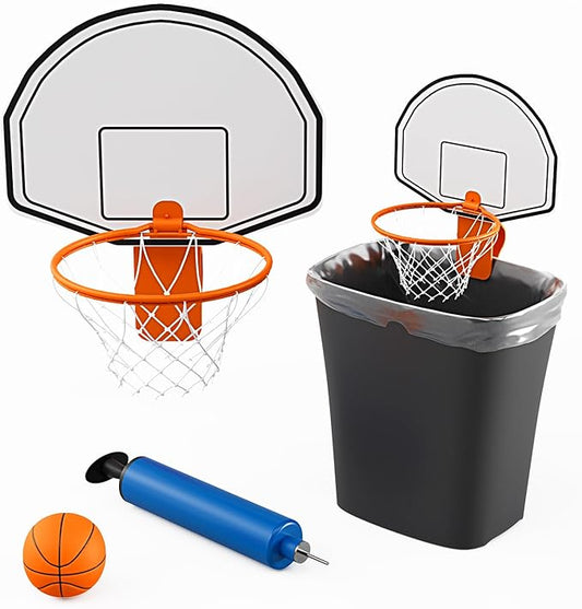 Mini Basketball Trash Can Hoop Set – Clip-On Hoop with Backboard, Inflatable Ball & Pump – Indoor Office Desk or Dorm Game for Kids & Adults, Fun Gift Idea for Home or Work
