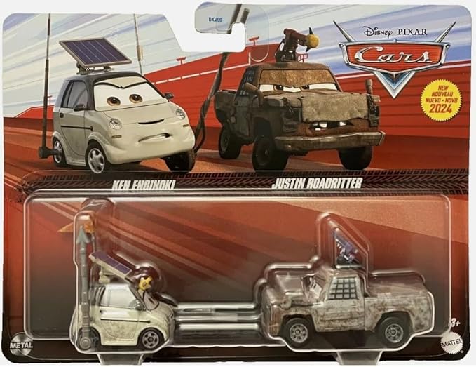 Mattel Cars 3 Diecast 1:55 Scale 2 Pack of Ken Enginoki and Justin Roadritter Road Warriors