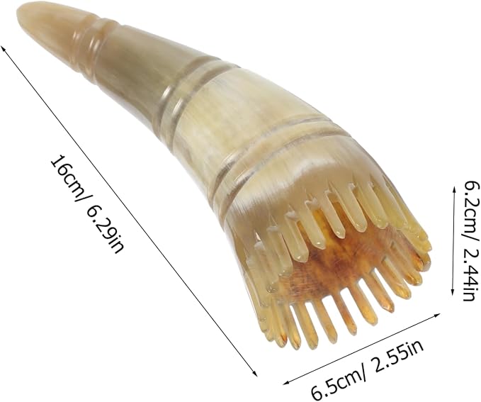 COLLBATH Natural Horn Wide Tooth Scalp Massage Comb Ergonomic Handle Head Therapy Brush for Dandruff Removal and Stress Relief