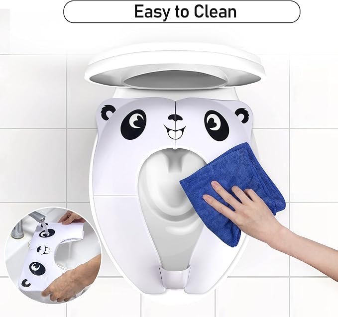 Travel Toddler Toilet Seat, Portable Toilet Training Seat for Kids, Foldable Toilet Seat Toddler in ABS Material with 8 Anti Slip Silicon Pads and 1 Carry Bag, White Panda