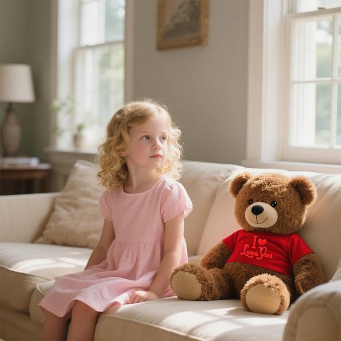 Plush Teddy Bear Clothing Set, Red T-Shirts, Cotton, Basic Style, Easy Put-On Design, 8 Pack