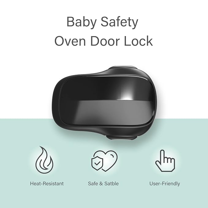 Oven Lock Childproof, Oven Front Door Lock Child Safety, Strong Adhesive Easy to Install, Heat-Resistant, Black