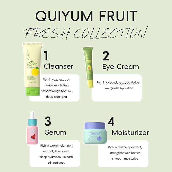 Skin Care Set, Fruit Women Birthday Christmas Beauty Gift Sets, Skin Care Kit with Cleanser, Serum, Eye Cream, Face Cream Travel Kit for Women, Gentle, Full Sizes 4pcs, Stocking Stuffers