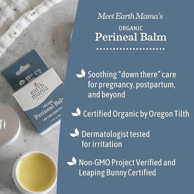 Earth Mama Organic Perineal Balm | Naturally Cooling Herbal Salve for Pregnancy and Postpartum Relief with Witch Hazel & Calendula, Feminine Care Essentials, No Benzocaine or Butane, 2-Oz (2-Pack)