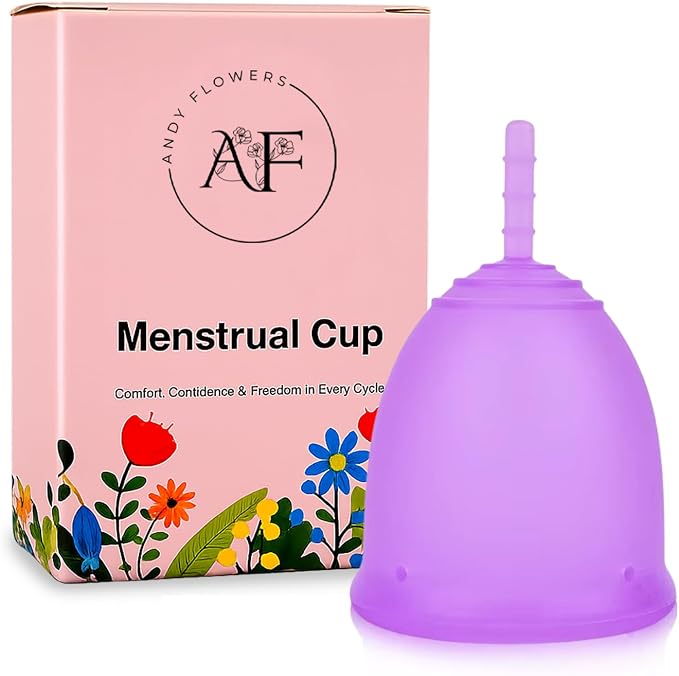 Reusable Menstrual Cup, Medical Grade Silicone Period Cup for Women & Beginners, Eco-Friendly Feminine Hygiene, Leak-Free Comfort for Up to 12 Hours (Small & Large) (Purple, Large)