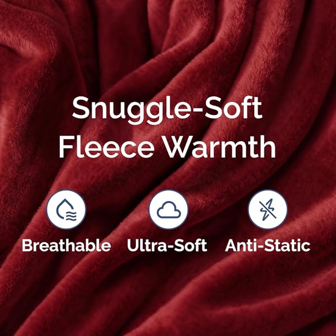 Fleece Blanket Kids Size - Ultra-Soft Flannel Fleece Blanket - Burgundy | Soft, Warm, Outdoor Picnic Blanket for Camping, Travel, Lightweight, Cozy, Anti-Static, Home Decor Gifts for Men & Women
