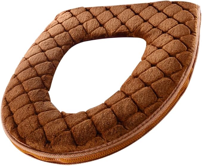 Toilet Seat Cover, Toilet Seat Cushion Warmer Washable Cover Pads with Zipper, Brown
