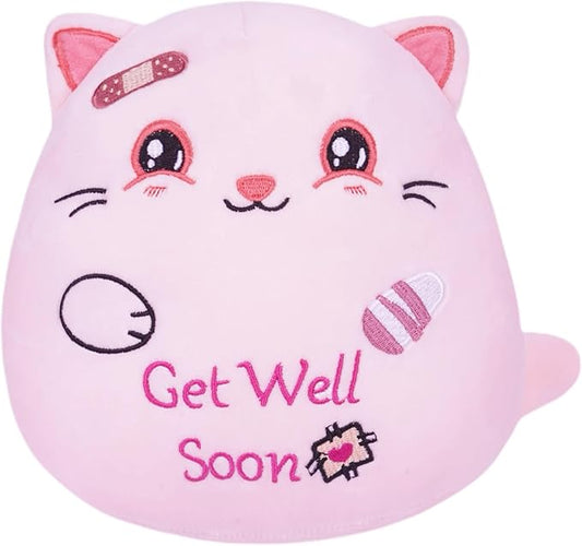 Get Well Soon Plush Cat - Adorable Pink Cat Stuffed Animal Perfect Get Well Soon Gift for Girls 8 Inch