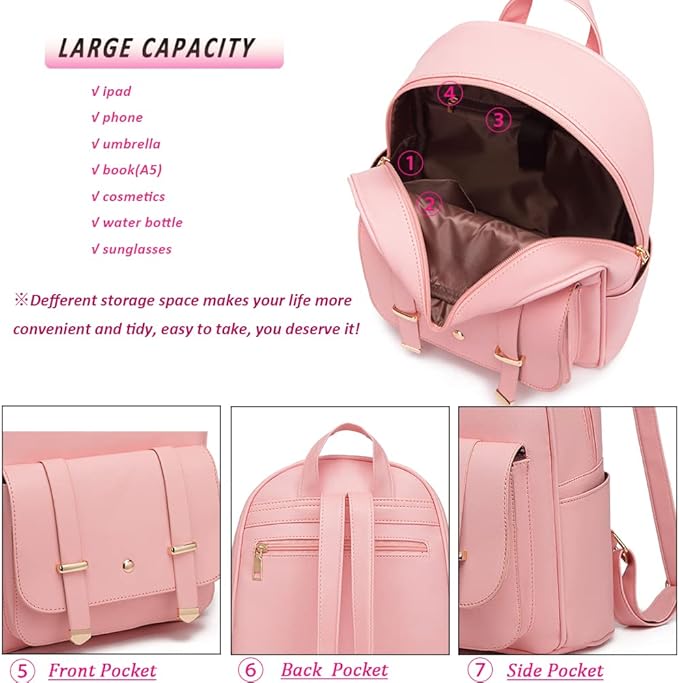 MACCINELO Cute Leather Mini Backpack Purse for Women Bowknot Small Backpack for Girls gift Rucksack Ladies Shoulder Bag 3pcs