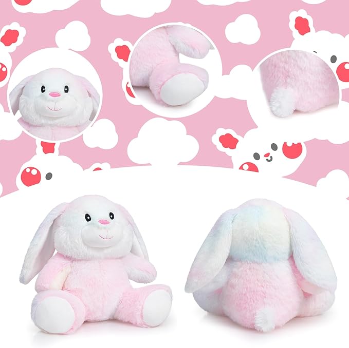 HollyHOME Bunny Stuffed Animal, Easter Bunny Plush Toys, Soft and Cuddly Stuffed Rabbit Easter Gift for Kids Baby Girls 10inch Rainbow