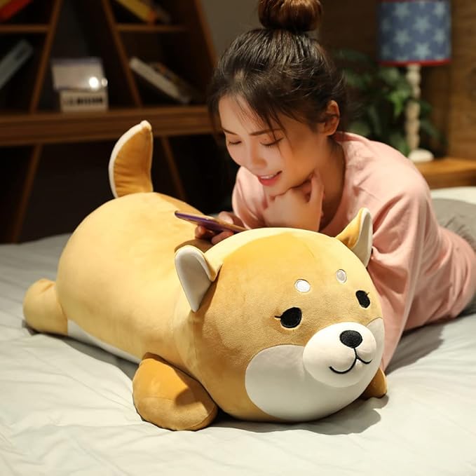 Shiba Inu Plush Pillow,Soft Corgi Stuffed Animals Toy Cute Sleeping Puppy Doll Gifts for Kids (Round Eyes, 29.5 inch)