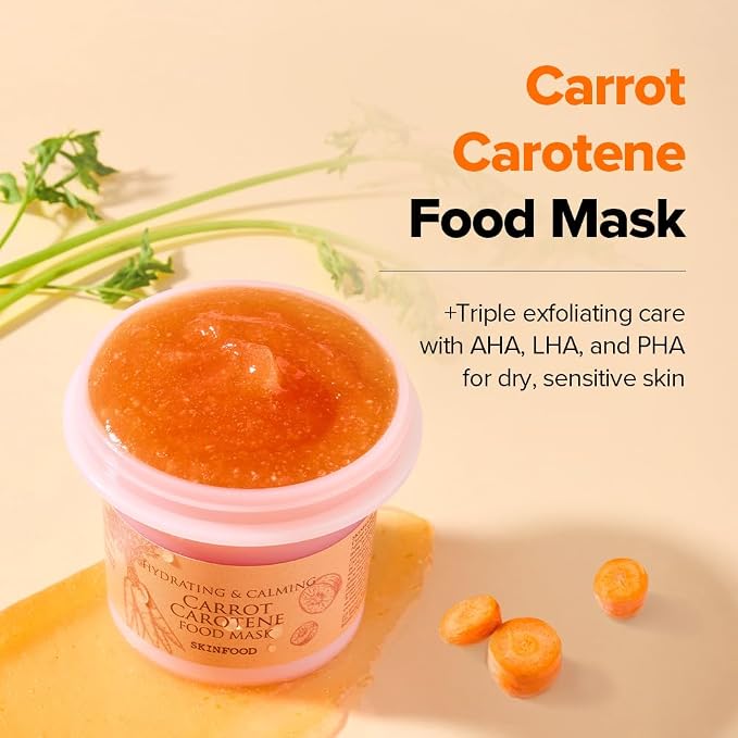 SKINFOOD Carrot Carotene Food Mask, Korean Skincare Wash-Off Mask for Soothing & Moisturizing, Carrot Seed Oil & Beta-Carotene, 120g / 4.23 fl.oz.