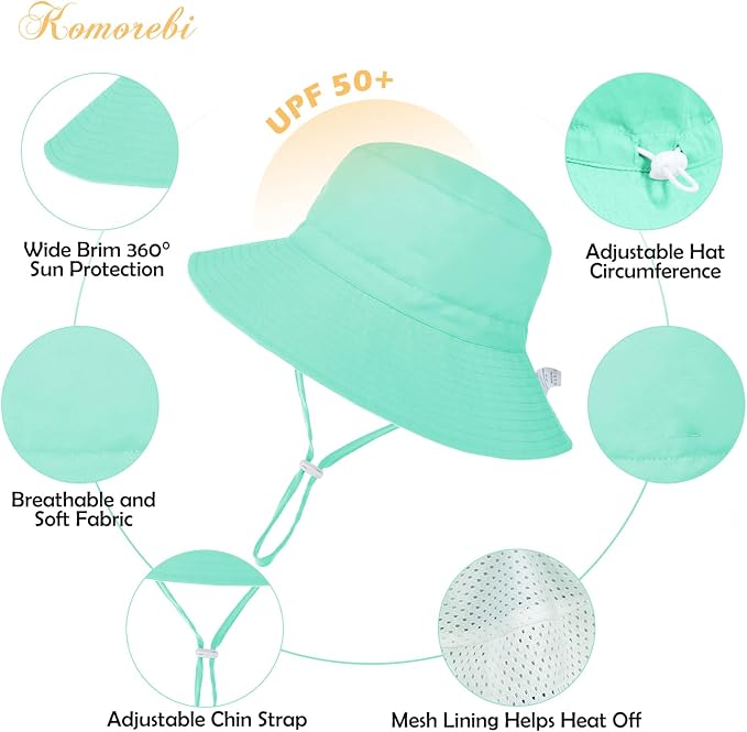Baby Sun Hat UPF 50+ Sun Protective Toddler Bucket Hat Summer Kids Beach Hats Wide Brim Outdoor Play Hat for Boys Girls