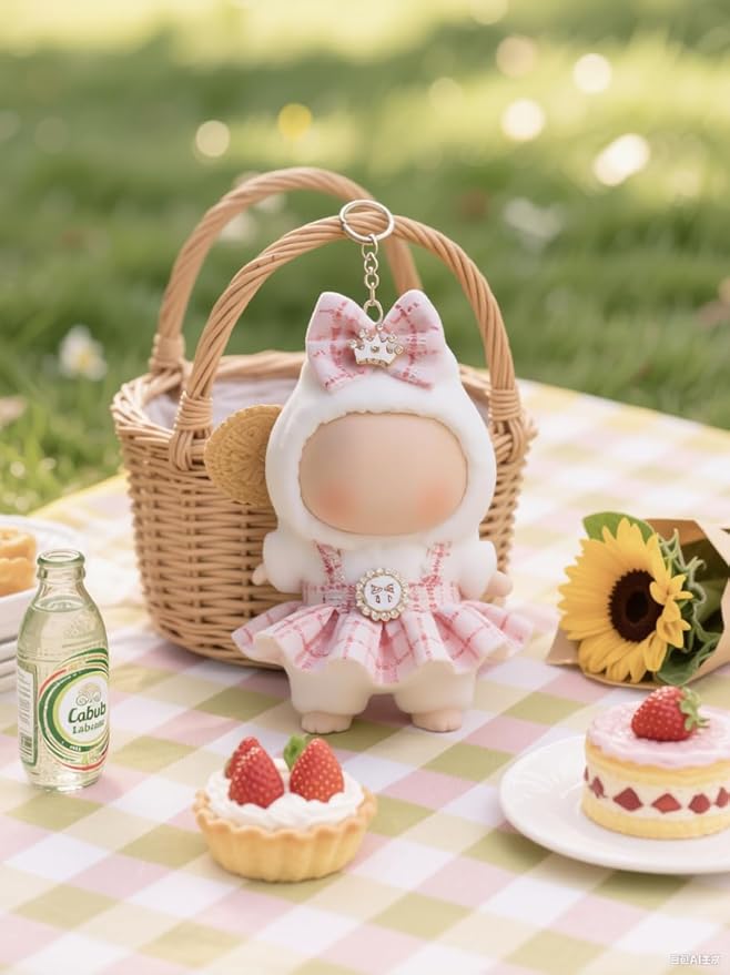 (4-Pack) 17cm Clothes Set, Black & Light Pink & White & Blue Plaid Dress Outfit, Stylish Dress and Hairpin Set for 17cm Doll Dress Up, Adorable Doll Accessories