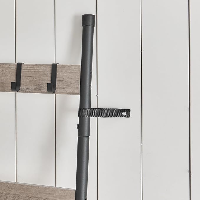 HOOBRO Blanket Ladder, 6-Tier Towel Rack with Hooks, Wall-Leaning Blanket Rack, Decorative Display Ladder Shelf, Scarves, Industrial, Living Room, Bedroom, Black and Greige BG66CJ01