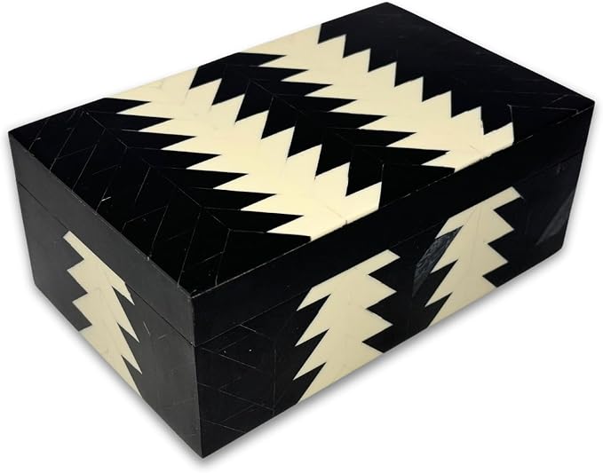 Perilla Home ﻿Home Decor Decorative Storage Wooden Box Small Wooden Organizer Tool Stash Card Craft Trinket Memory Keepsake Jewelry Box for Men and Women, Makalu, Gifts For All, Black & Off White