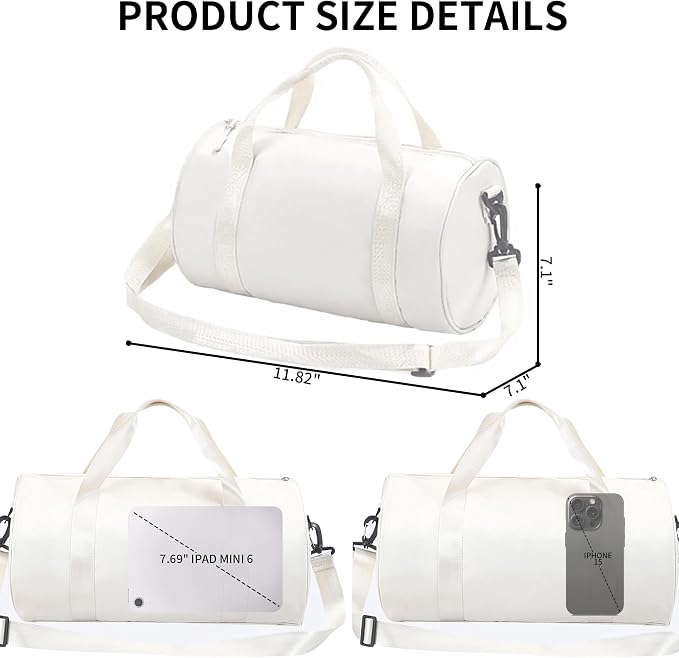 Ballet Dance Bag Mini Gym Bag Lightweight Small Duffle Bag 10L Cute Crossbody Bag for Yoga Swimming Sport (White)