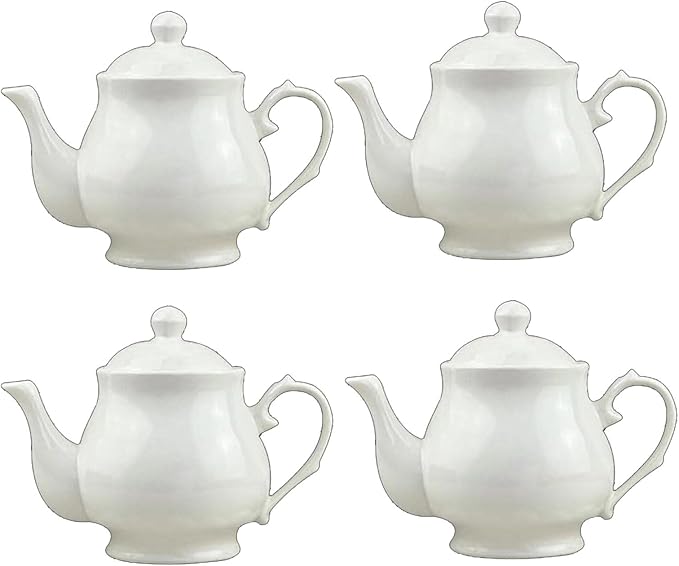 White Porcelain Teapot Set of 4, Small Lotus Tea Pot Coffee Tea Water Pot Vintage Ceramic Gooseneck Kettle (4 * 14oz)