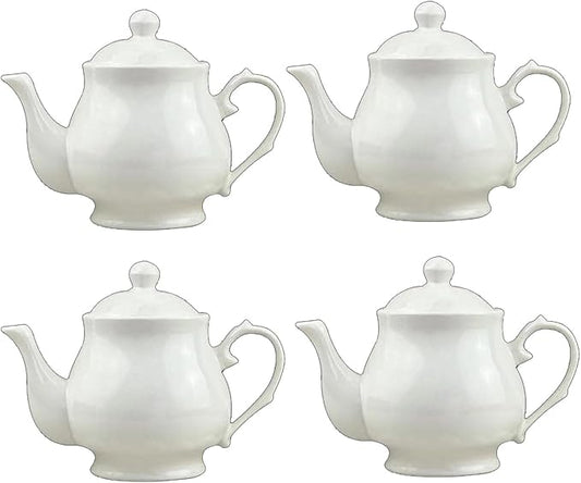White Porcelain Teapot Set of 4, Small Lotus Tea Pot Coffee Tea Water Pot Vintage Ceramic Gooseneck Kettle (4 * 14oz)