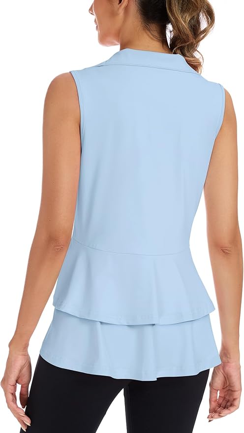 Women's Golf Vest with Pleated Tennis Skirt Hem Lightweight Full Zip Sleeveless Athletic Shirts with Pockets