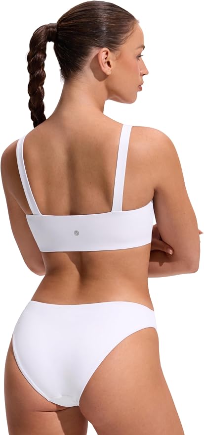 CRZ YOGA Square Neck Bikini Tops for Women - Padded Wide Straps Full Coverage Bathing Suit Swim Bra