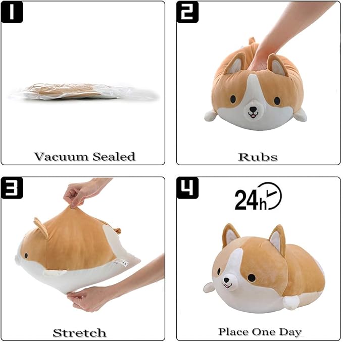 Corgi Dog Plush Pillow, Cute Shiba Inu Corgi Butt Stuffed Animal Toys Gifts for Bed, Valentine, Kids Birthday, Christmas (Brown, 17.3inch)