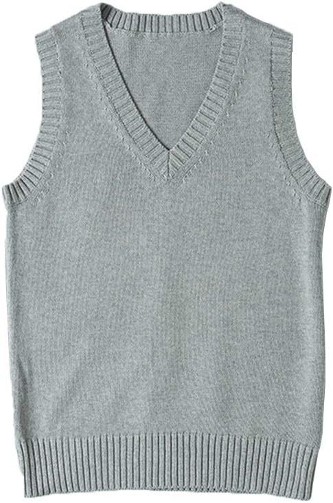 jinghuiyue Women’s V Neck Sweater Vest School Uniform Solid Color Sleeveless Knit Sweaters Pullover Tank Tops