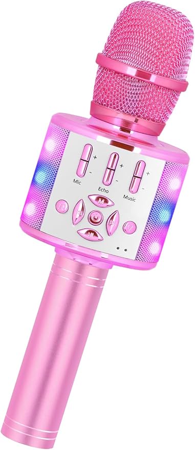 Amazmic Toys for Girls, Kids Karaoke Microphone Toddler Microphone for Kids with Lights, for Girls, Birthday Party Boys Toy Age 3 4 5 6 7 8+(Light Pink)