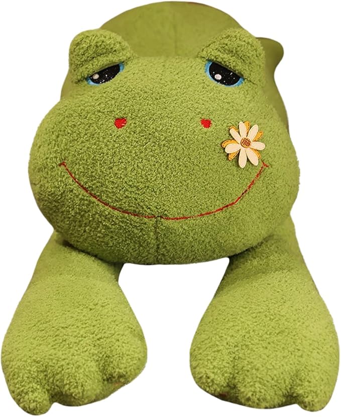 ELAINREN Ultra-Soft Green Frog Plush Sleeping Pillow, Large Lying Frog Stuffed Animals Toy, Realistic Frog Plushie Cushion Decor Gifts/39''