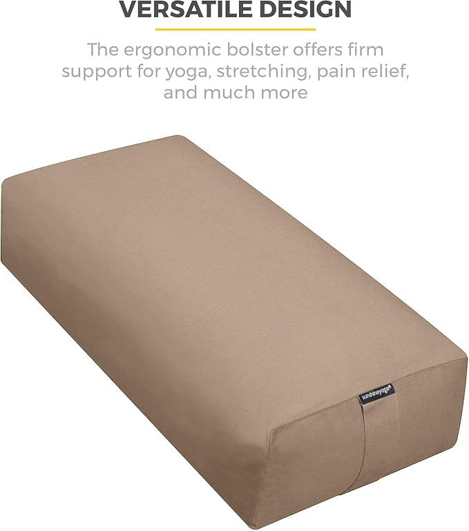 Extra Firm Large Yoga Bolster, 24" x 12" x 6" Cinched OR Zippered Yoga Pillow, Rectangular Cotton Cushion With Removable Cover for Studios, 1 Pack or 2 Pack