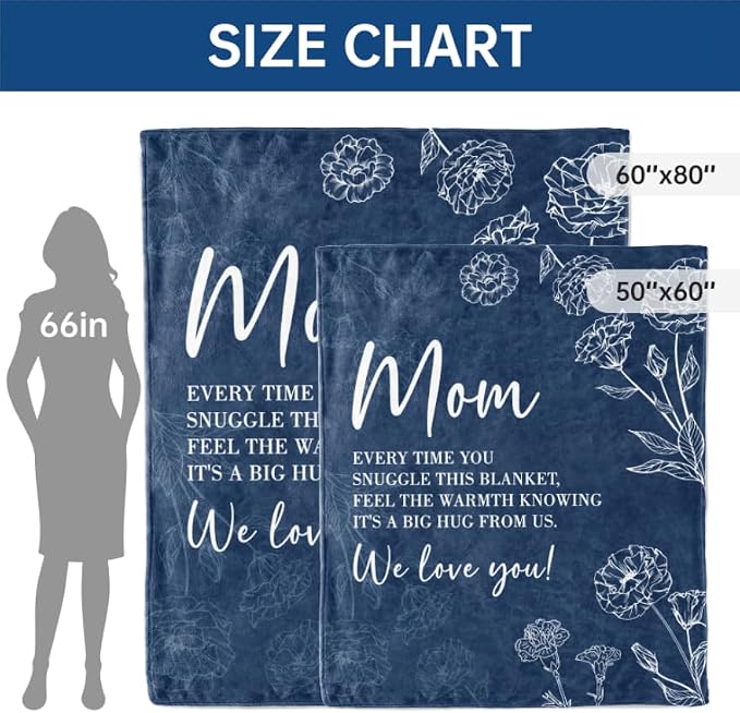 GiltGlimmer Mom Birthday Gifts, Mom Floral Blanket Blue, 60" x 50" | Gifts for Moms from Daughter Son, We Love You Present for Mother Mommy Christmas Mothers Day